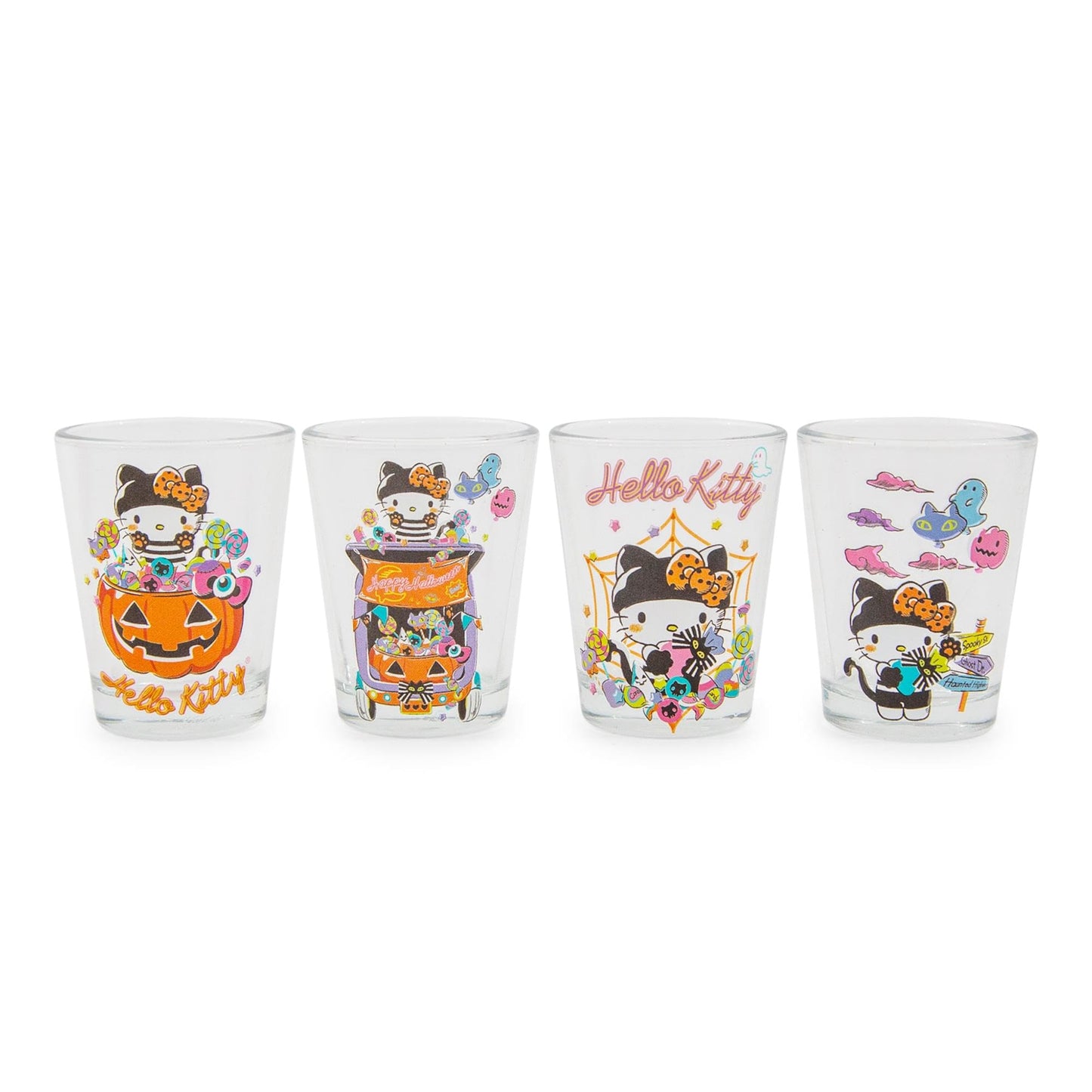 Sanrio Hello Kitty Halloween 2-Ounce Mini Whiskey Shot Glasses, Set of 4 | Home Bar Drinkware
