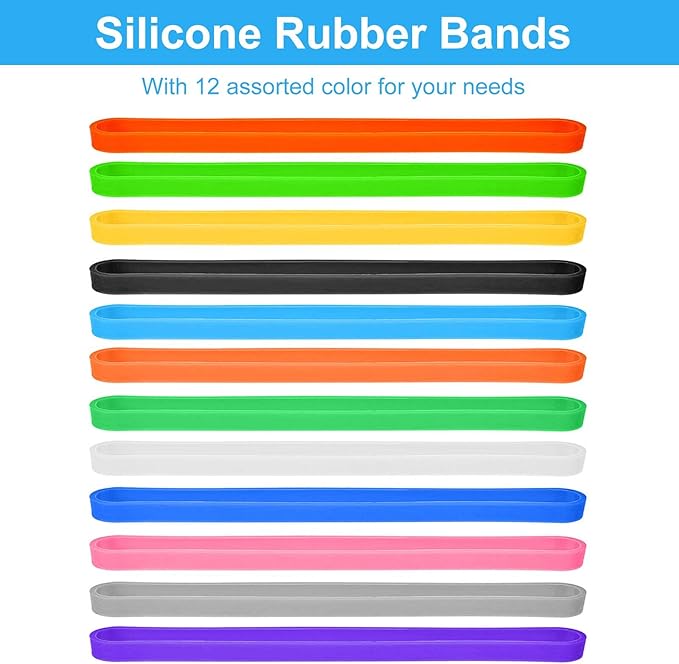 Coopay 36 Pieces Silicone Rubber Bands Colorful Elastic Rubber Wrapping Bands for Books, Art, Exercise, Crab Traps, Cooking, Wrapping, Heat, Cold, UV, Chemical Resistant (12, 8, 5.5 Inches)