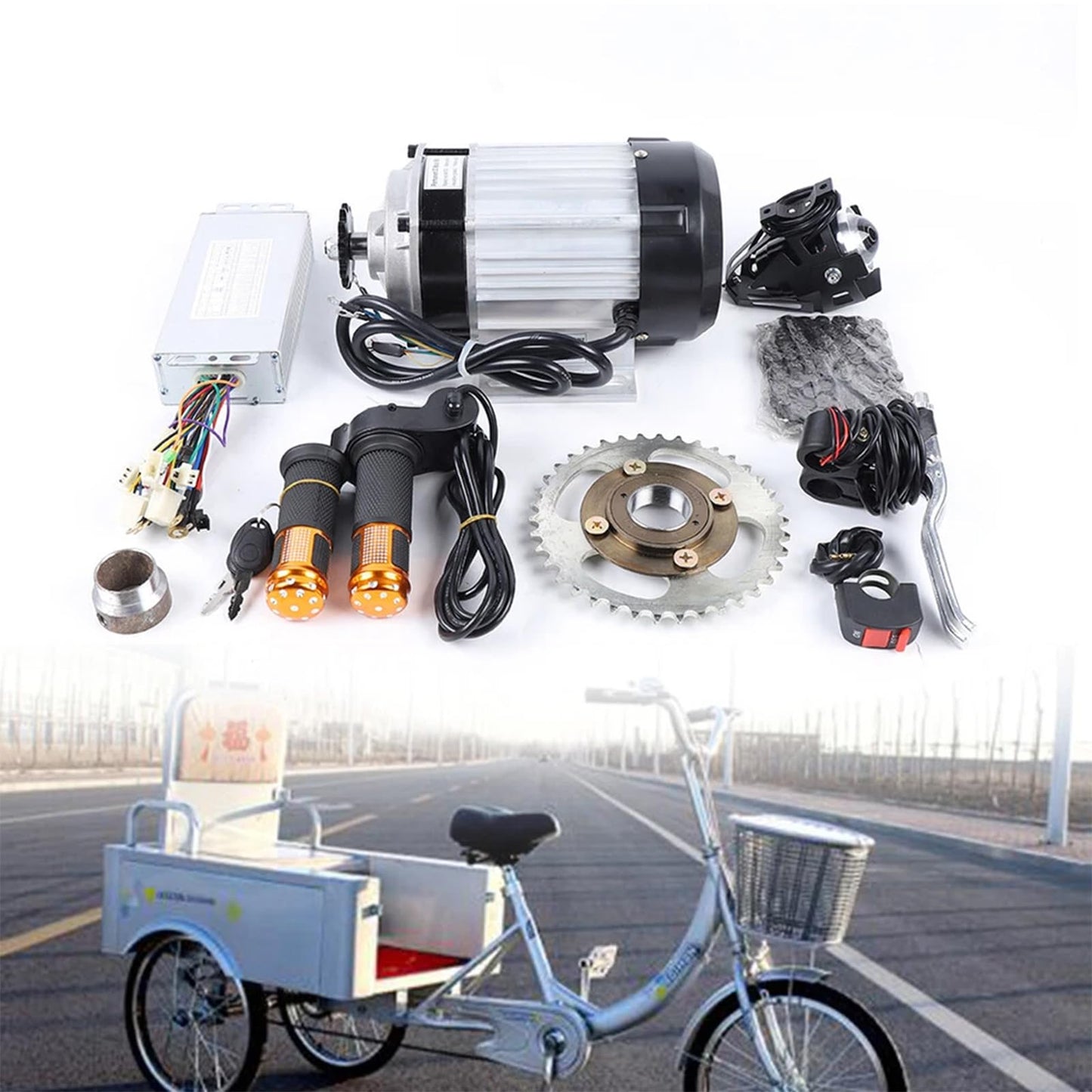 Electric Tricycle Brushless Motor Kit W/Led Display, 48v 500w 3-Wheel Bike E-Tricycle Brushless Motor, Electric Tricycle Conversion Kit with Motor Controller for Tricycle/Rickshaw
