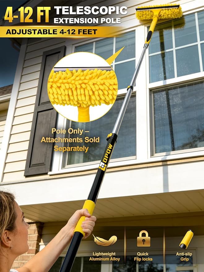 4-12 FT Paint Roller Extension Pole, Multi-Purpose Aluminum Alloy Telescoping Rod with Universal Twist-on Metal Tip Flip-Lock Design, for Painting Cobweb Dusting, Window Cleaning, Christmas Light