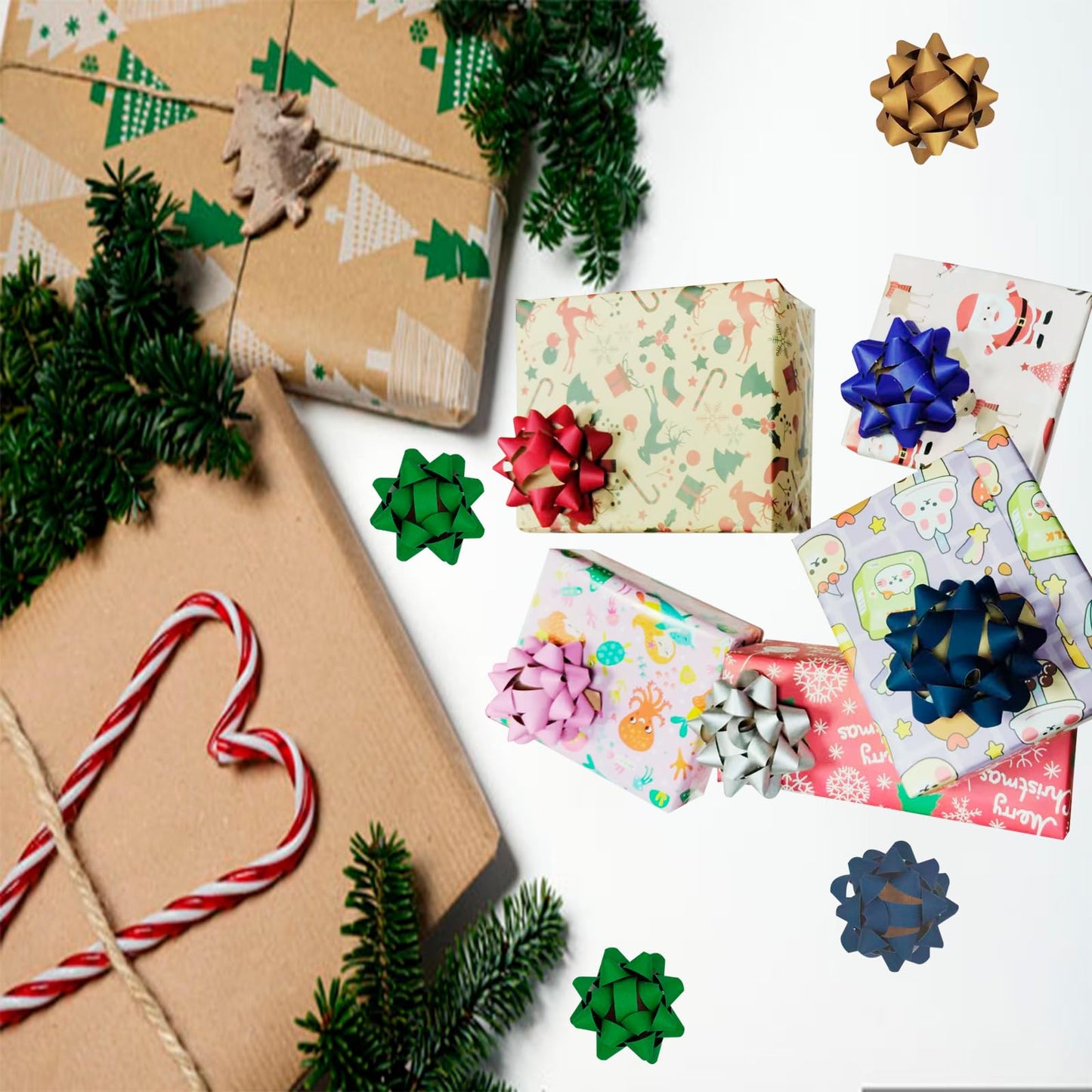 24pcs Gift Wrap Bow 4" Paper Star Bow Self Adhesive Gift Bows for Wedding, Basket Packaging, Party Decorations, Christmas, Birthdays, Holidays etc