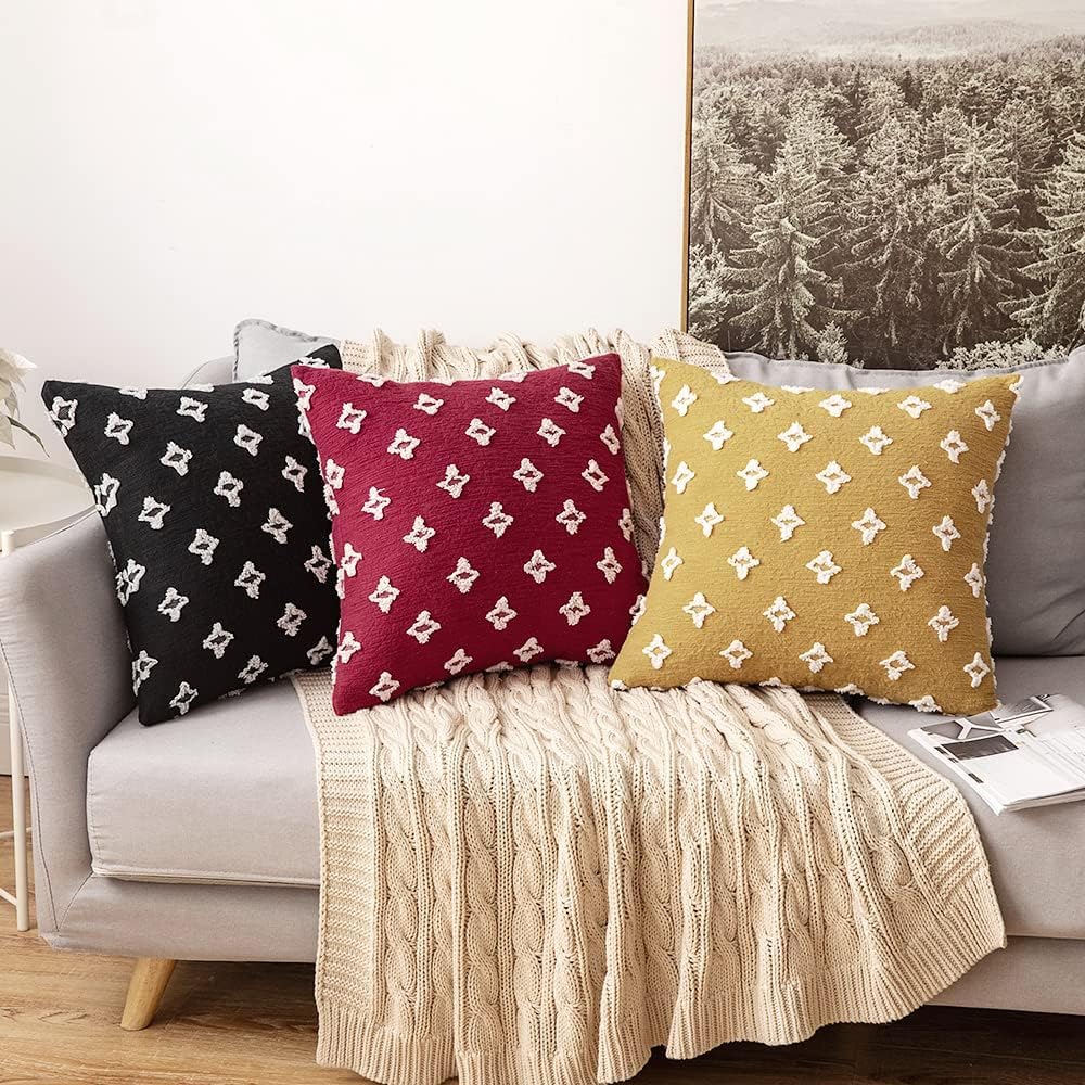 MIULEE Set of 2 Decorative Throw Pillow Covers Rhombic Jacquard Pillowcase Fall Soft Square Cushion Case for Couch Sofa Bed Bedroom Living Room, 20x20 Inch, Yellow