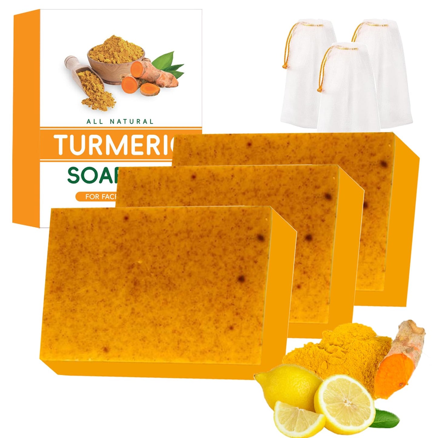 Turmeric Soap - Kojic and TurmericSoap, Jabon De Curcuma Para Las Manchas, Lemon Turmeric Kojic Soap Bar, for Face and Body, Moi