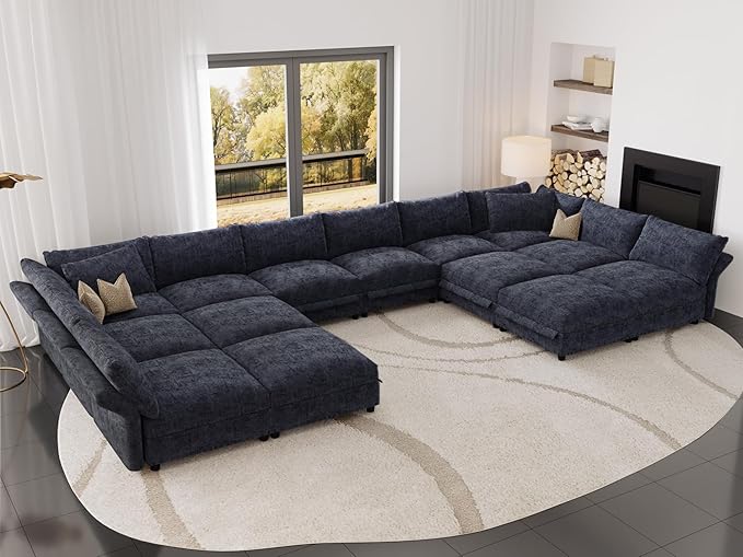 DreamDashio 226" Oversized Modular Sectional Sofa with Deep & Storage Seat, Large U Shaped Sectional Couch for Living Room with Versatile Armrest, High Backrest, 14 Seater, Dark Grey Chenille