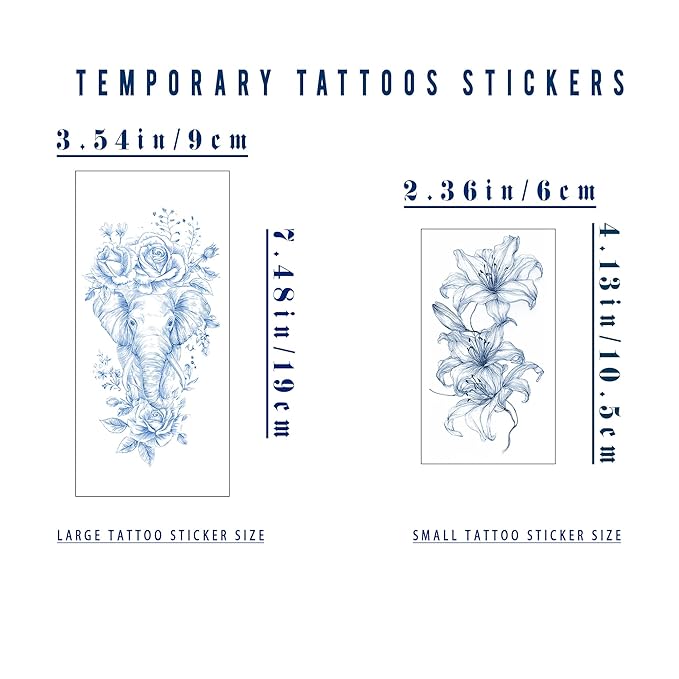 Women's Artistic Temporary Tattoos | Featuring Floral, Jellyfish, Elephant & Dragon-Head Patterns, Safe & Non-Toxic, Suitable for Daily Life, Parties & Travel (Sea Blue)