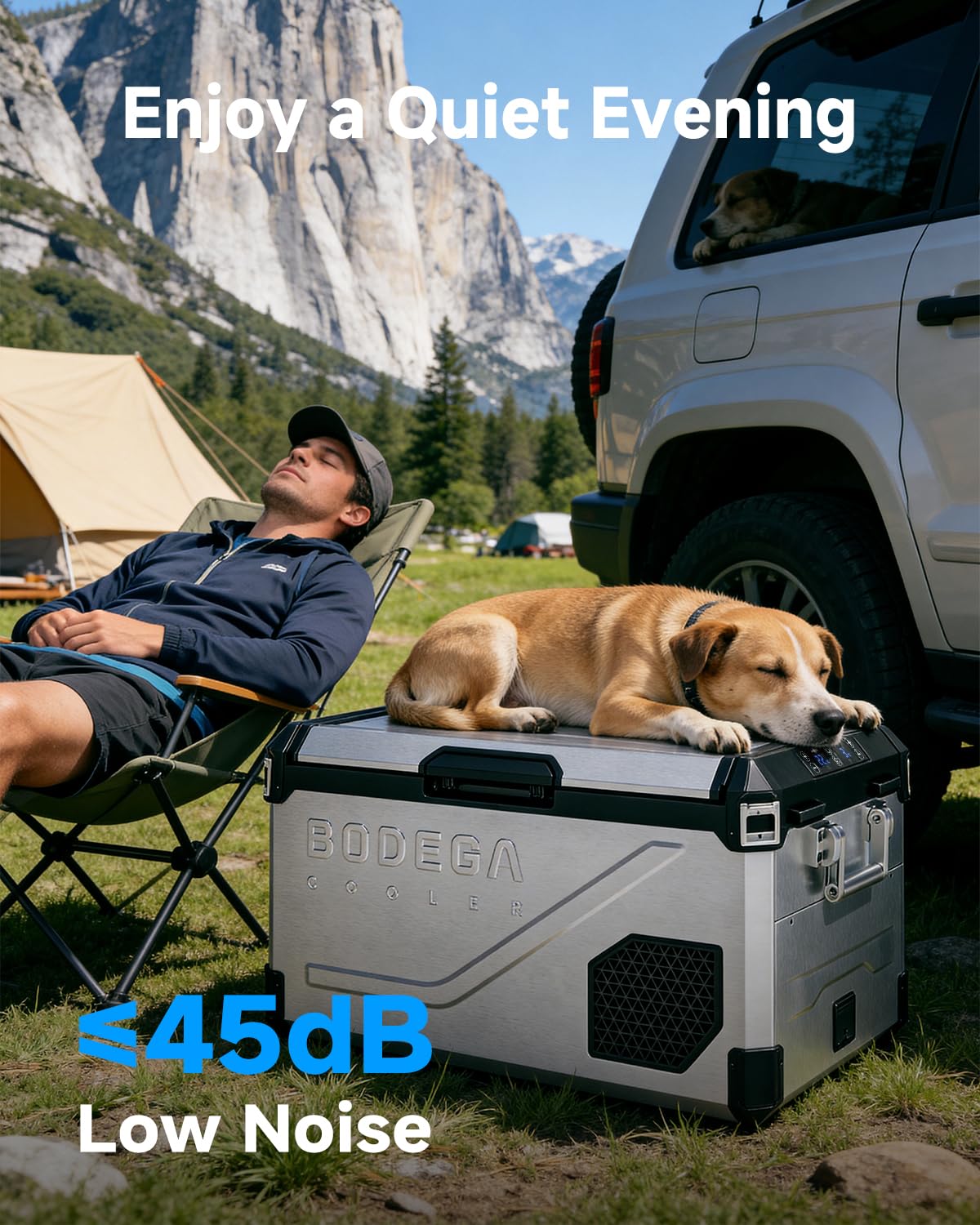 BODEGA 12V Car Refrigerator, 63QT Stainless Steel Portable Fridge with Removable Divider for Dual Zone MAX/ECO Modes & Battery Protection, Electric Cooler for RV, Truck, Camping