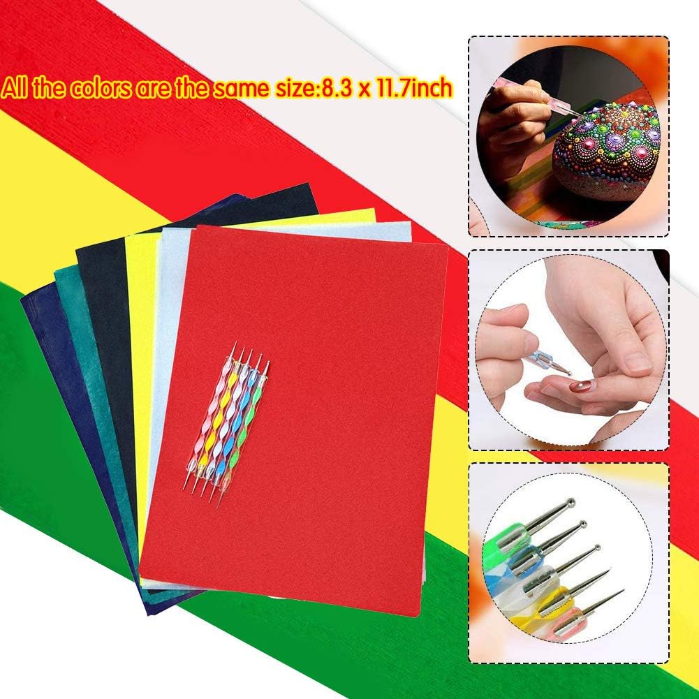 60 Sheets Carbon Transfer Paper,Tracing Paper Carbon Graphite Copy Paper with 5 Pieces Embossing Styluses Stylus Dotting Tools for Wood,Paper,Canvas and Other Art Surfaces 8.3 x 11.7 inches(6 Colors)