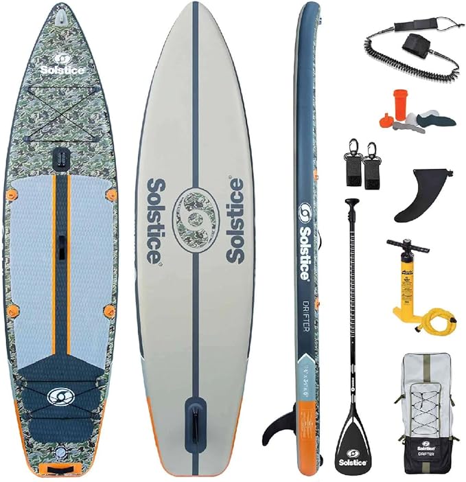 Solstice Drifter Inflatable Stand Up Paddle Board Kit | Yak Attack Accessory Mount | 11'6 x 34'' x 6'' | 350 Pound Capacit...