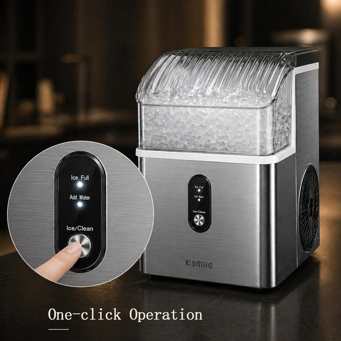 Kismile Nugget Ice Maker Countertop, Sonic Ice Maker with 35Lbs/24H, First Ice in 7 Mins, 1.2L Water Tank, Ice Basket Holds 2.2Lbs, Self-Cleaning Pebble Ice Machine for Home Kitchen Office Bar(Silver)