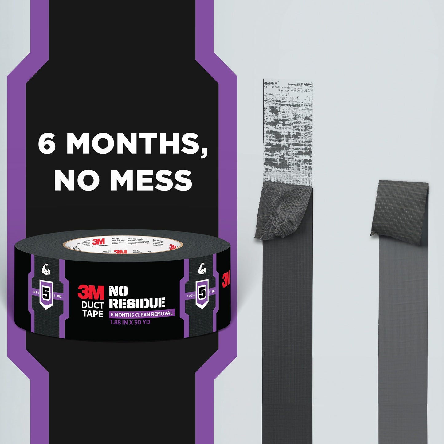 3M No Residue Duct Tape, 1.88 in x 20 yd, 1 Roll, Removes Without a Trace, Great for Bundling, Securing Cords, Tear by Hand Vertically and Horizontally, Ideal for Indoors and Outdoors (2420)