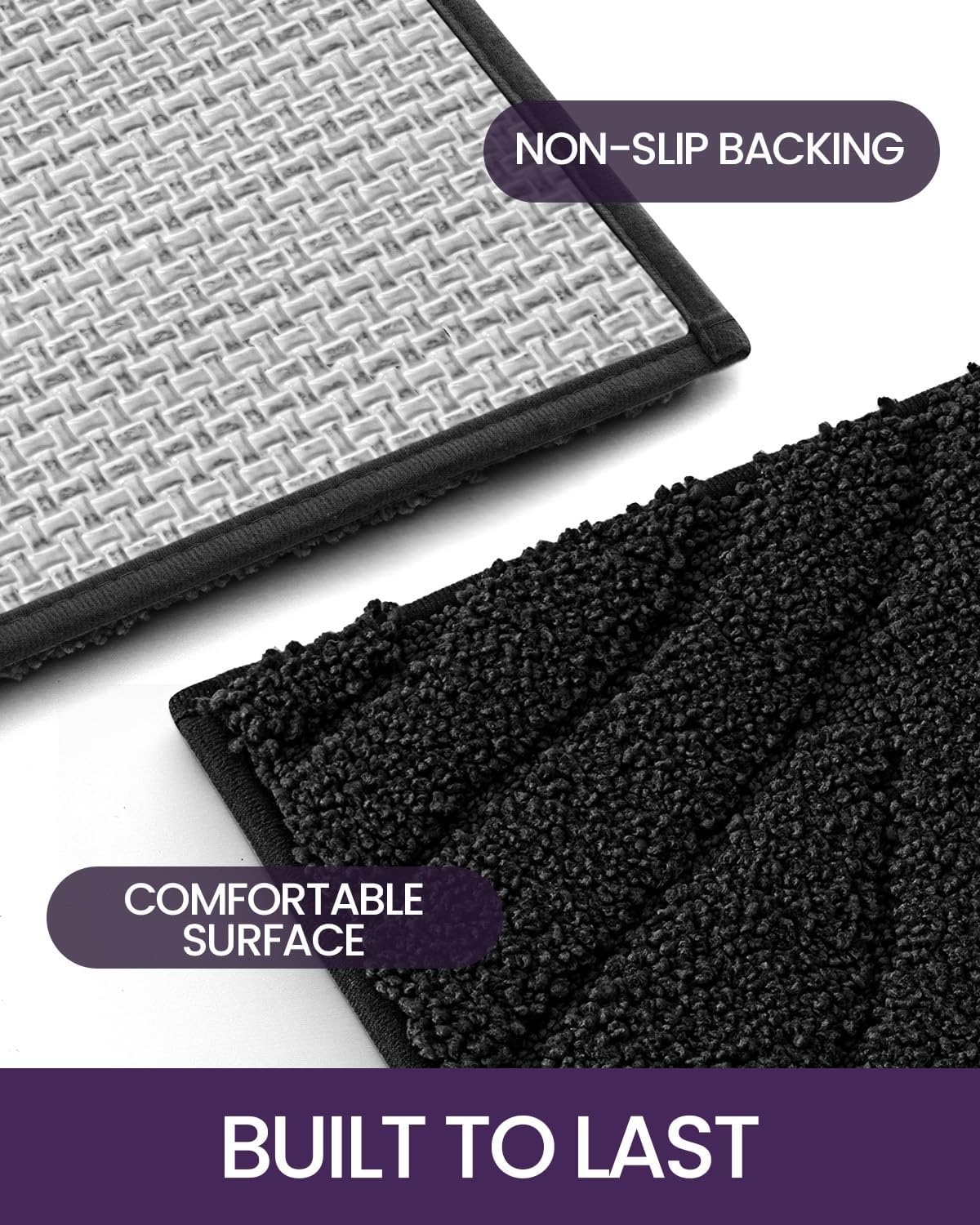 DEXI Bathroom Rugs 24x43, Extra Soft Absorbent Bath Mat, Non Slip Bathmat for Bathroom Floor, Machine Washable Rugs for Shower Floor, Black