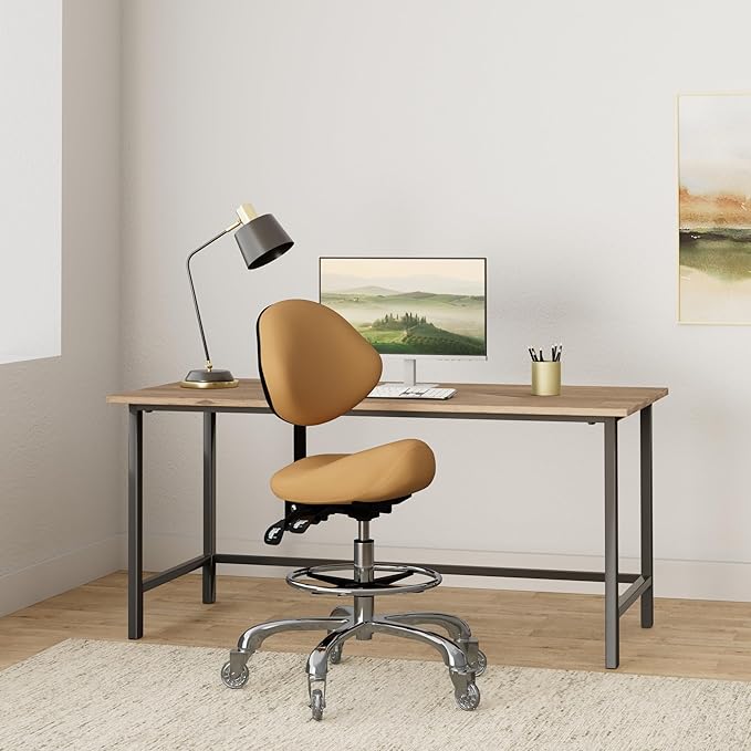 Saddle Stool Chair with Back Support Footrest, Heavy-Duty(350LBS), Hydraulic Rolling Swivel Adjustable Stool Chair for Salon Spa Beauty Massage Dental Clinic Home Office Use(Camel)