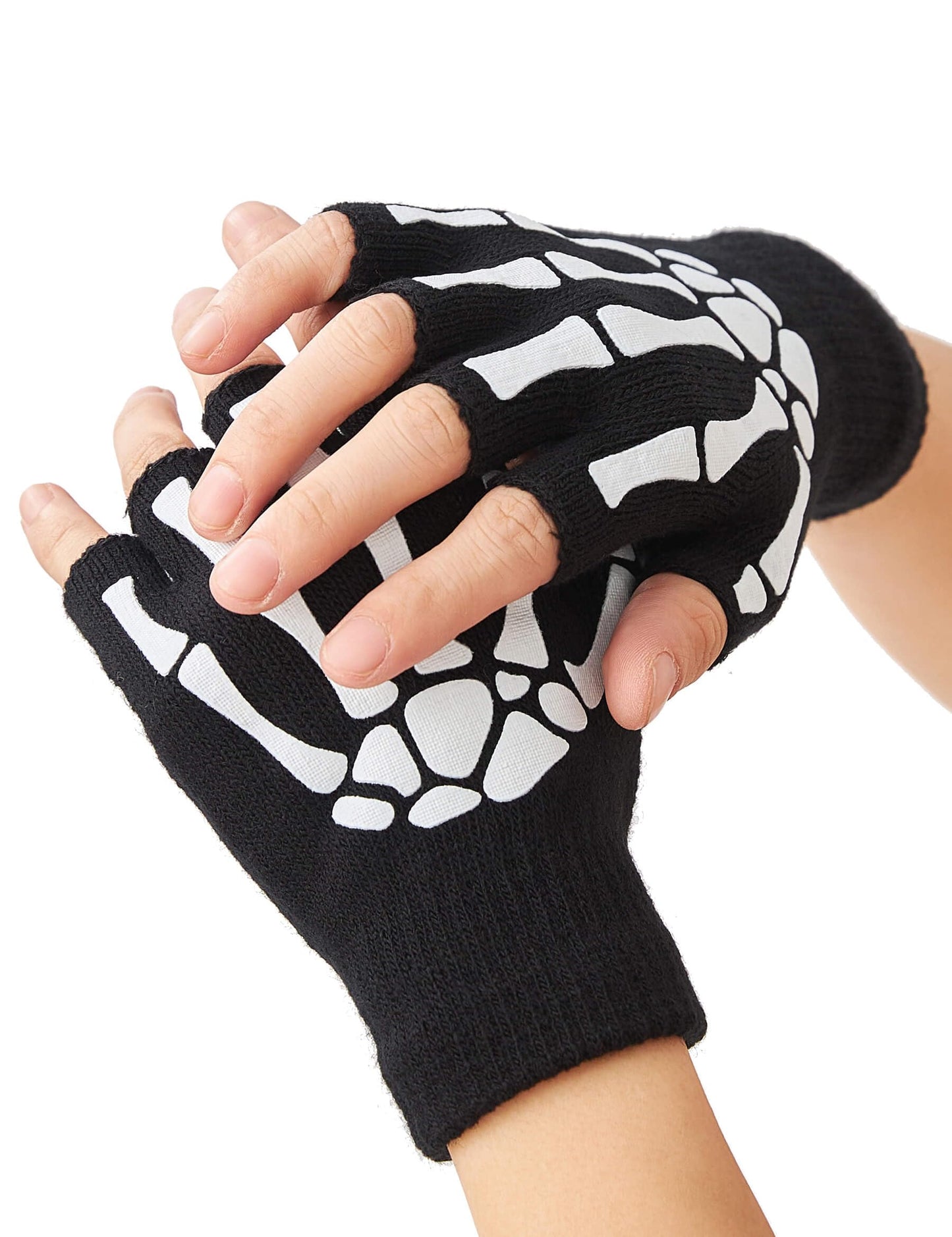 OTPEH Women 2 Pairs Skeleton Gloves Fingerless Touch Screen Winter Warm Hand Skull Gloves For Adult Glow In The Night