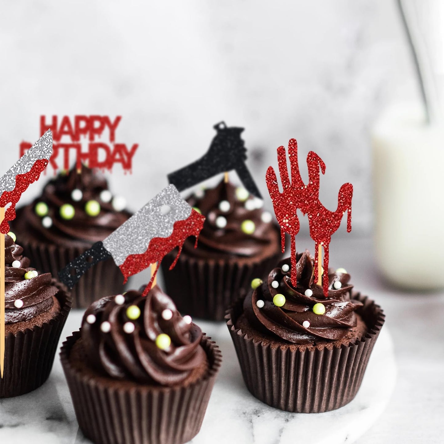 Halloween Birthday Cupcake Toppers Horror Movie Themed Blood Knife Killer Party Cake Decorations Spooky Food Picks