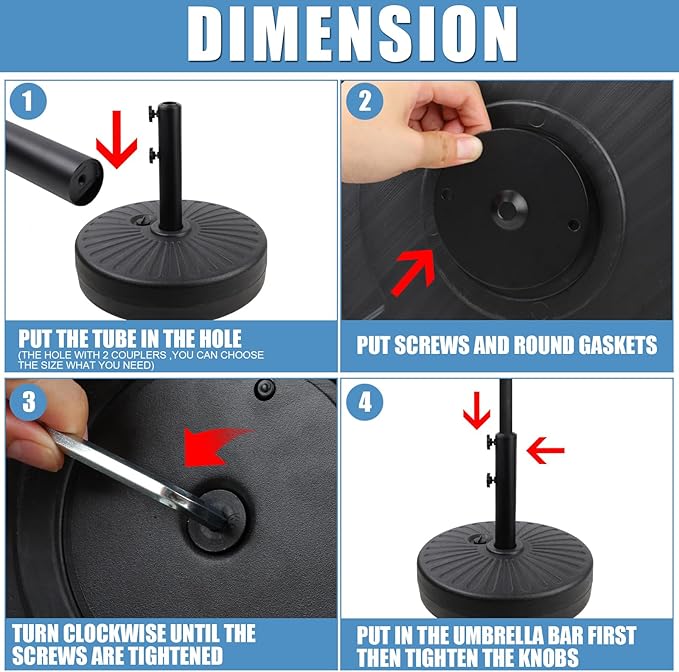 Gzdisbek Heavy Duty Umbrella Round Base Stand with Steel Umbrella Holder, Water or Sand Fillable for Outdoor, Patio, Market, Lawn, Garden, 50lbs Weight Capacity, 20inch (Black)