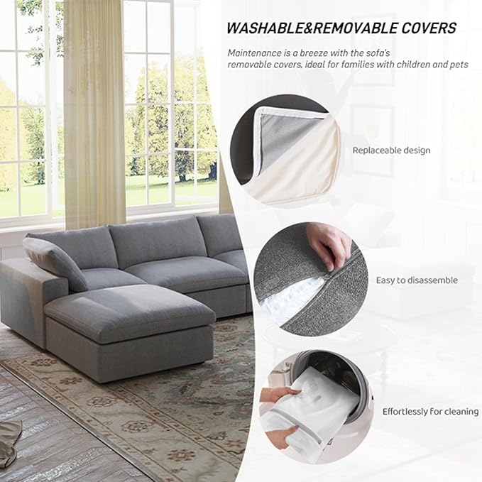 160.6'' Cloud Couch Modular Sectional Sofa with Thick Cushion,U Shaped Sofa Convertible Couch with Storage Ottomans for Living Room,Cover Washable & Removables