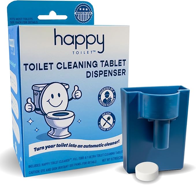 Happy Toilet Cleaner – Self-Cleaning Toilet System | Easy Install Toilet Tablet Holder for a Deep Clean with Every Flush | Made in the USA