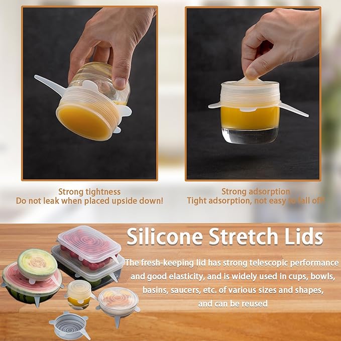 6 Pcs Silicone Stretch Lids Reusable and Durable Silicone Container Covers for Food Storage Expandable Bowl Covers Dishwasher & Freezer Safe (6.5in)