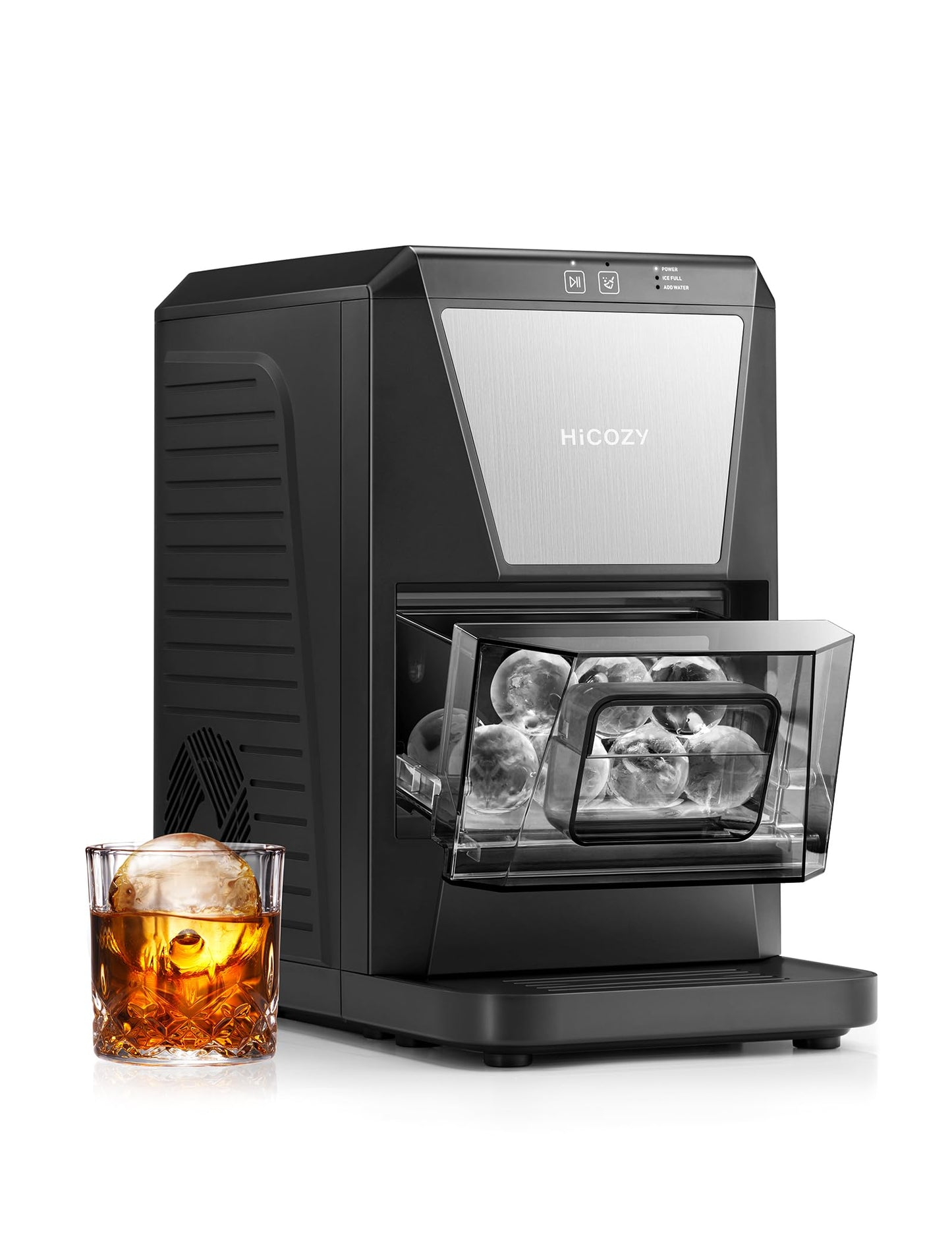 HiCOZY B1 2" Clear Ice Ball Maker Countertop,Sphere Ice Maker, 2 Big Balls in 60Mins,40 pcs/Day, Self-Cleaning Ice Machine with Ice Tong for Cocktails, Whiskey, Present for Dad