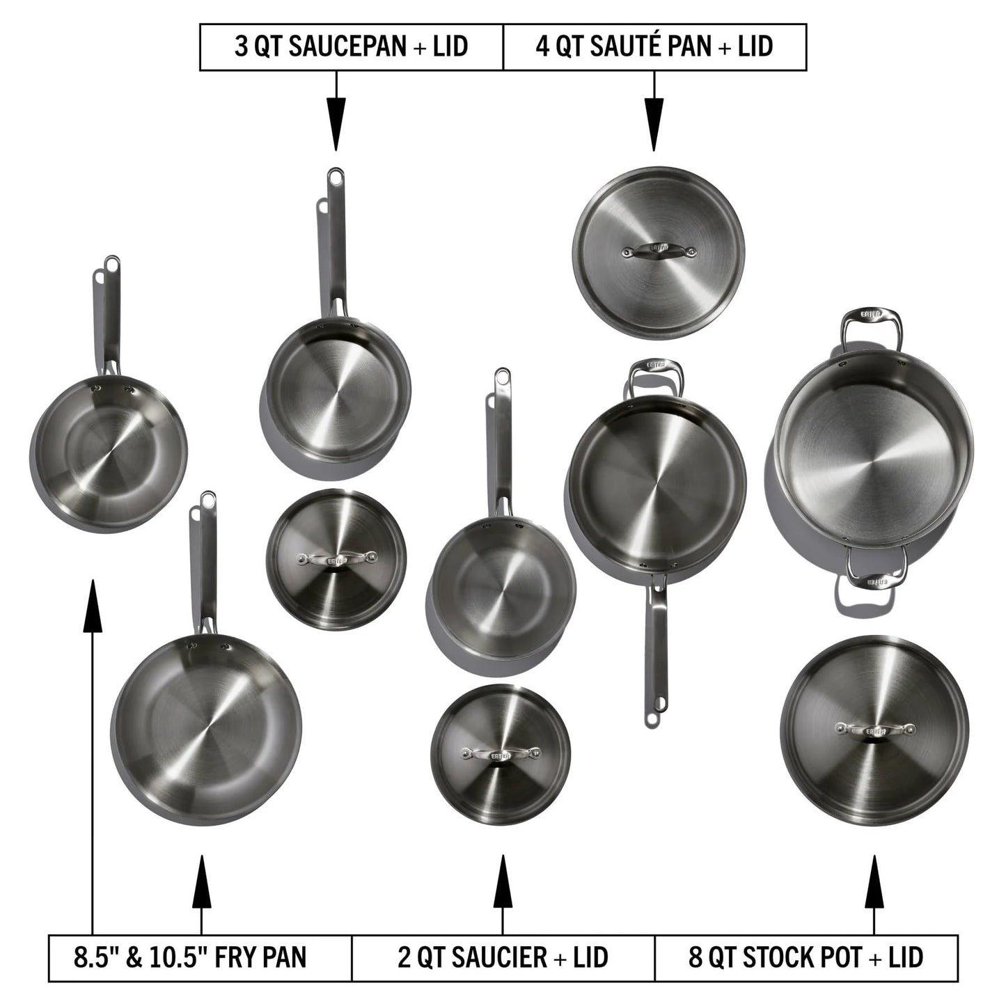 Heritage Steel Eater Series 10 Piece Cookware Set | Made in USA | 5 Ply Fully Clad Stainless Steel Cookware Set | Stay Cool Handle | Induction Ready & Non-Toxic