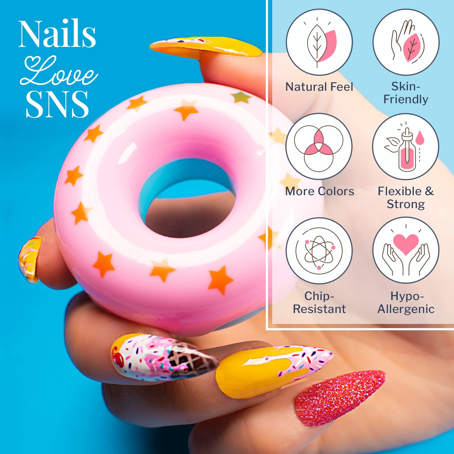 SNS Nail Dip Powder, Color Dipping Powder - Giant Blue Gumball (Blue), CS201.5 - Long-Lasting Nail Color Lasts 14 Days - Low-Odo