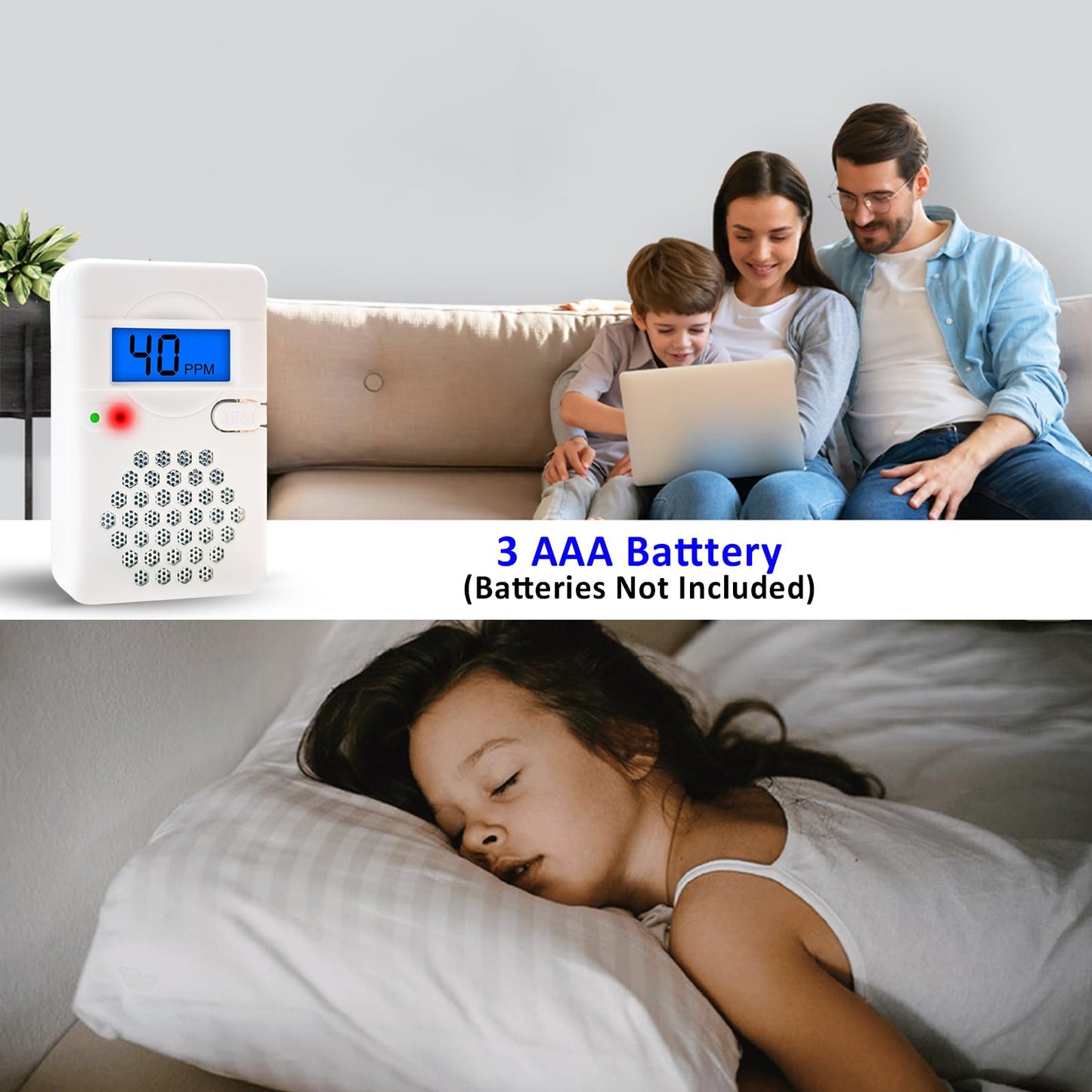 2 Pack Carbon Monoxide Detectors,Portable CO Alarm Detector Device with LED Digital Display for Home,Travel,Battery Powered (Batteries NOT Included)