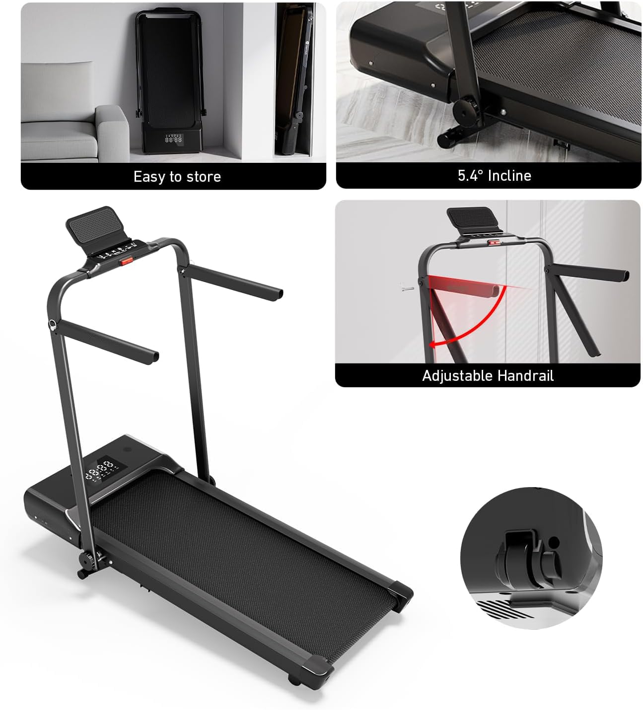 DeerRun Treadmill-Walking Pad-Under Desk Treadmill, 3 in 1 Folding Treadmill, 3.0HP Quiet Foldable Portable Treadmill, 300 lbs Capacity Treadmills for Home Small Spaces with Remote Control and APP