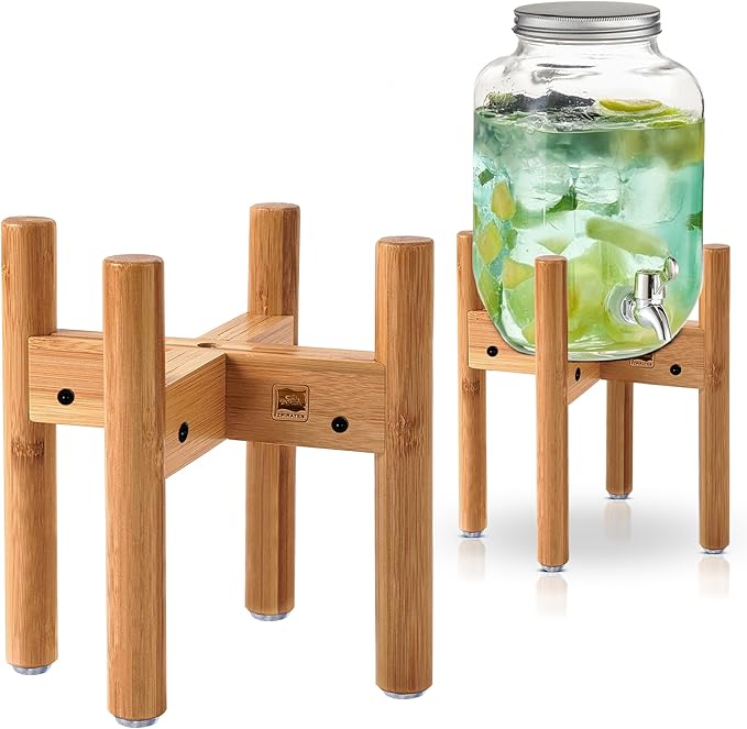 ZPirates Drink Dispenser Bamboo Stand/Holder - Adjustable, Holds Dispensers for Beverage, Lemonade, Juice and Hot/Cold Dri...