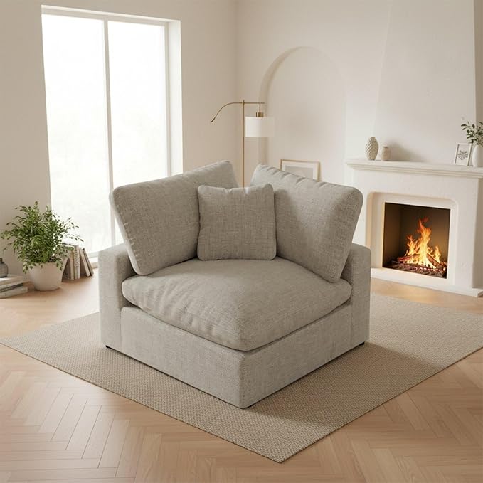 Forest aesthetics Cloud Sectional Corner Sofa,Left/Right Modular Sofa,Down Filled Convertible Couch,Covers Washable & Replaceable,Light Beige