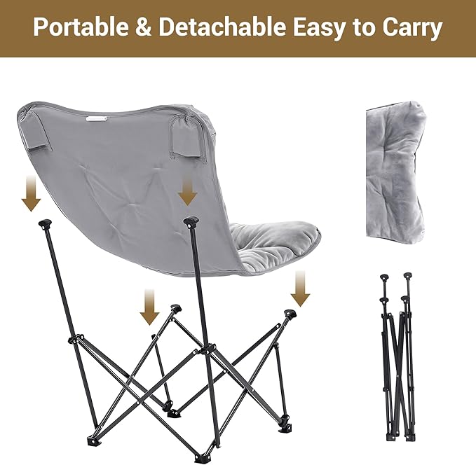 WTVIDAS Oversized Padded Camping Chair with High Back Heavy Duty Folding Comfy Chair Butterfly Chair for Adults Lawn Patio Outdoor