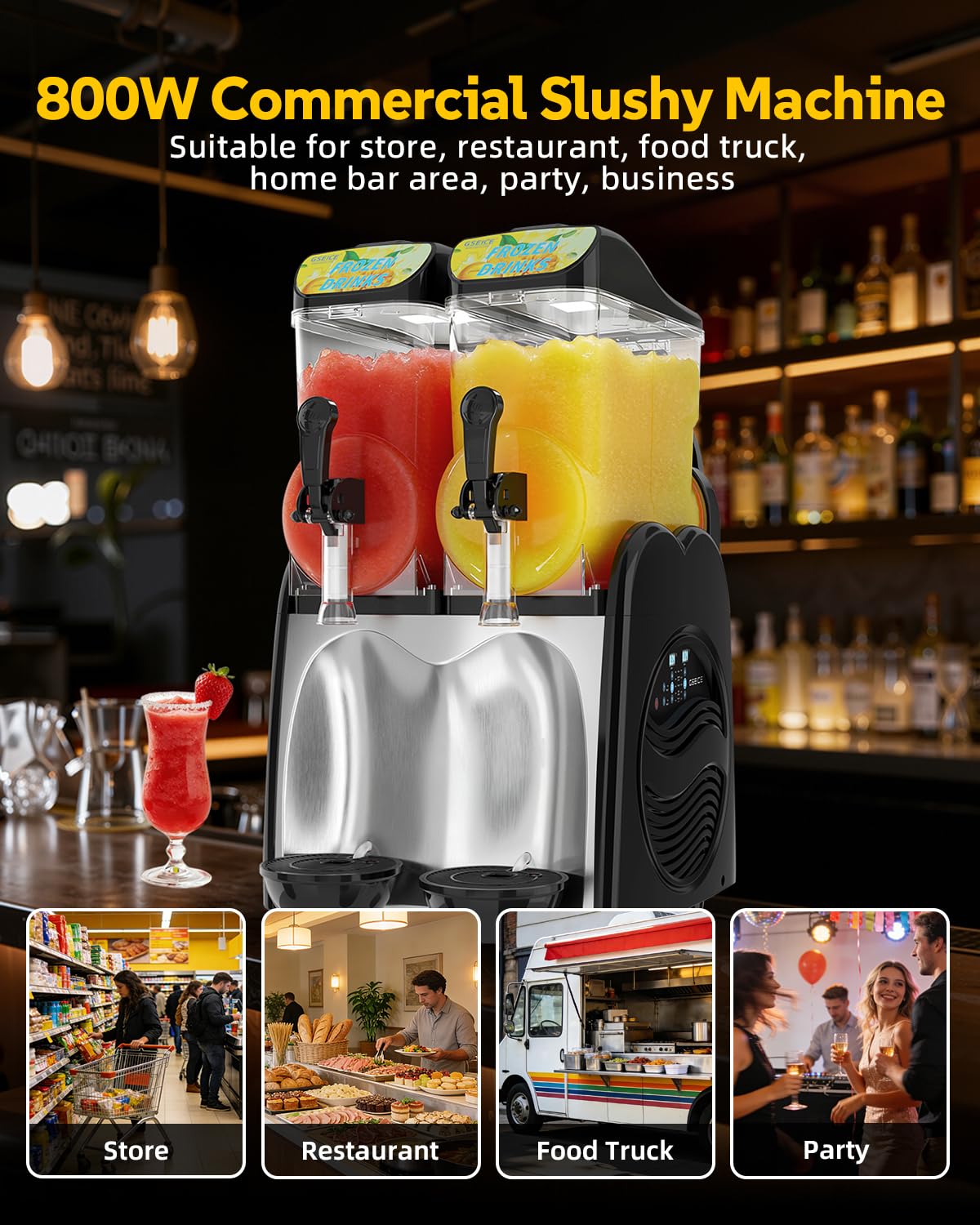 30L Commercial Slushie Machine, 2 Tank Margarita Machine, 80 Grande Cups Slushy Machine with Auto Clean, 8 Gal LED Frozen Drink Machine for Business, Mobile Bar, Party, Restaurant, 800W Fast Cooling