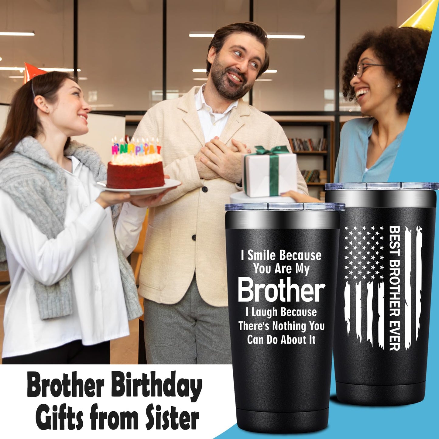 Grifarny Brother Gifts from Sister - Christmas, Fathers Day, Birthday Gift for Brothers Adult - Best Brother Ever Gifts - I Smile Because You are My Brothers Tumbler Cup 20 oz