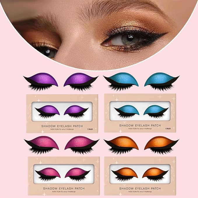 Lazy Eye Shadow Eyelash Patch, 2-In-1 Self-Adhesive Natural Waterproof Eyelashes Stickers,Reusable Fast Eye Makeup with False Lashes,Shadow, No-Mascara Look for Party, Prom