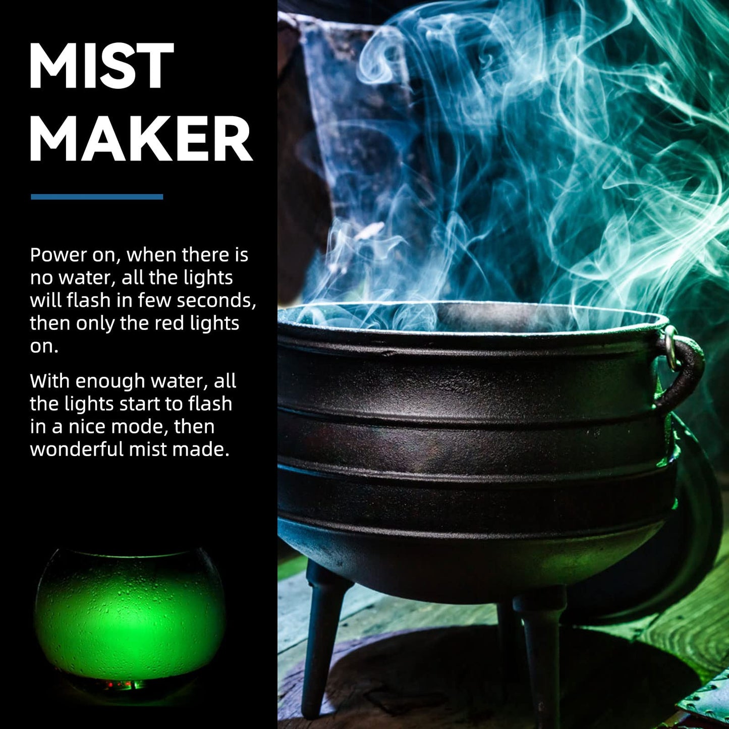 Mxmoonant 3 Head Ultrasonic Mist Maker LED Pond Fogger 1500ml/H Halloween Mister with 6 Ceramic Discs for Water Pond Aquarium Rockery Sink Black Plastic