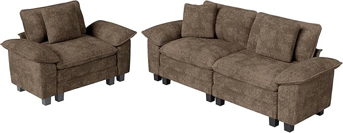 MIXPATIO L-Shaped Cloud Modular Sofa Set with Chaise, Deep Seat 3-Piece Sectional & Removable Arms, Plush Chenille for Living Room - Taupe