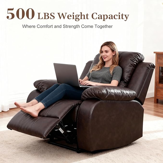 Saxum Tegmen Living Room Furniture Sets, Leather Recliner Sofa, Sectional Chair with Deep Seat, 1 Piece Furniture for Living Room/RV/Office (Chair, Brown Leather)