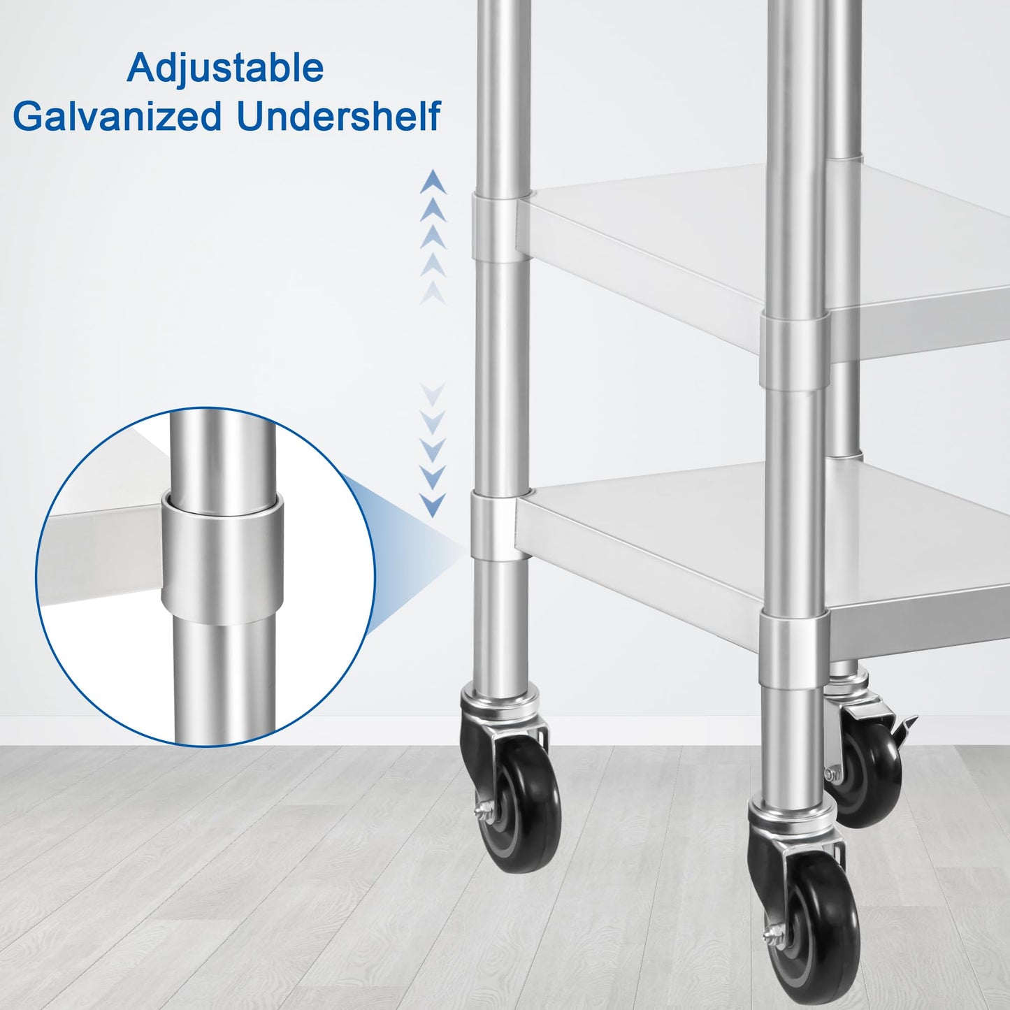 HARDURA Stainless Steel Commercial Table Prep & Work Table with Casters Heavy Duty Metal Table with Wheels NSF 430 18×30 Inches