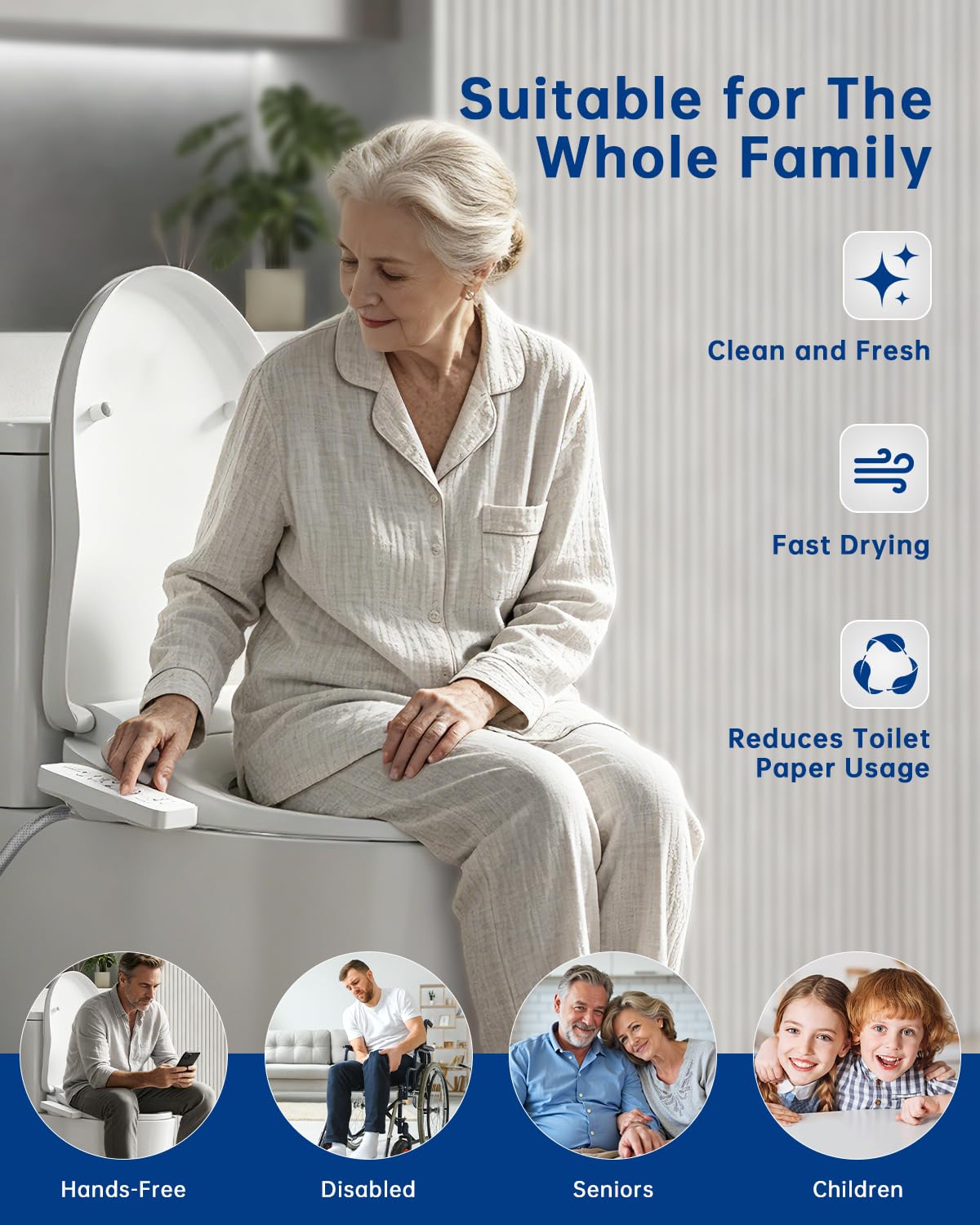 PUKANIUM Heated Smart Toilet Seat with Feminine Wash & Dryer, Elongated Bidet with Adjustable Water Temperature, Pressure & Nozzle Position, Easy Installation & Soft-Close Lid for Modern Bathrooms