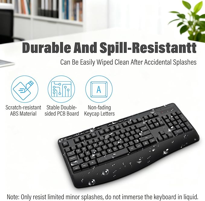 Wireless Keyboard and Mouse Combo,Silent Soft Touch Quiet Keyboard Less Noise 90%,Ergonomic with Wrist Rest,2.4GHz 104 Keys Full Size,2400 DPI Mouse,for PC Computer/Laptop/Mac Air/Mini/Pro