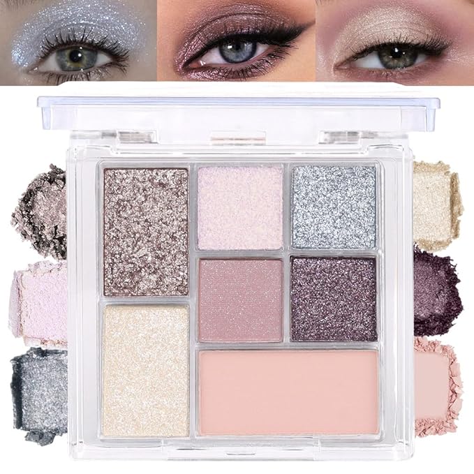 Seven Color Matte Shimmer Eyeshadow, 7 Gray Nude Champagne Gold & Purple Rose Gold Yellow Series Pressed Powder Eyeshadow, Daily Silky Makeup Eyeshadow Palette,Easy to Carry,Vegan & Cruelty-Free, 25#