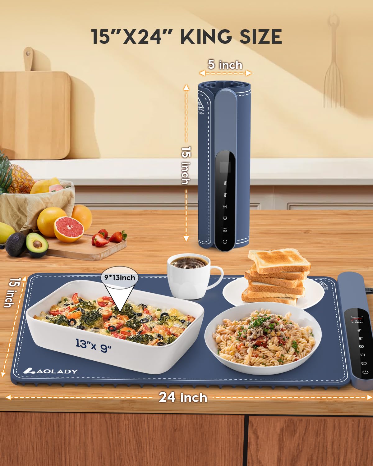 Warming Mat for Food, Electric Silicone Fast Heating Chafing Dishes for Parties Buffet with APP Controller 15"x23.6" with 8H Timer & Adjustable Temperature, Navy Blue