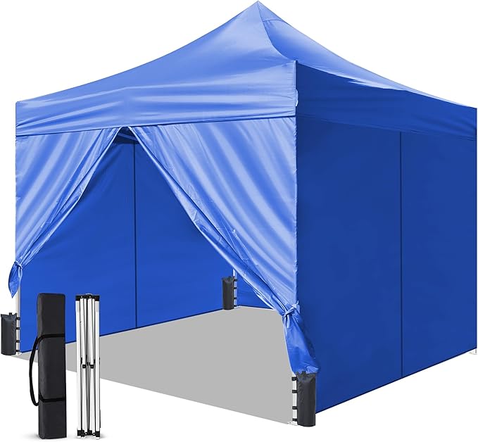 Foristrail Pop Up Canopy Tent Instant Shelter, Portable Outdoor Sun Shade (Light Blue, 10x10 with Sidewalls)