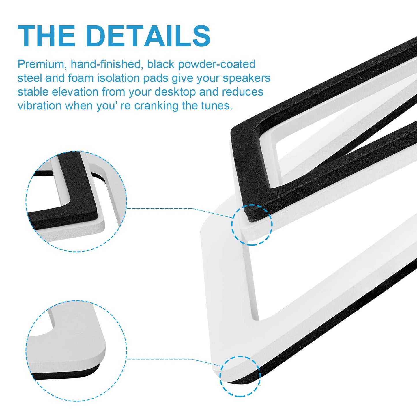 Sanyun SW601 Metal Desktop Stands for Compact 2''-3'' Speakers, Tilted Steel With Damping Foam Padding for Computer PC Tabletop Monitor, Recommended for SW208 White (Pair)