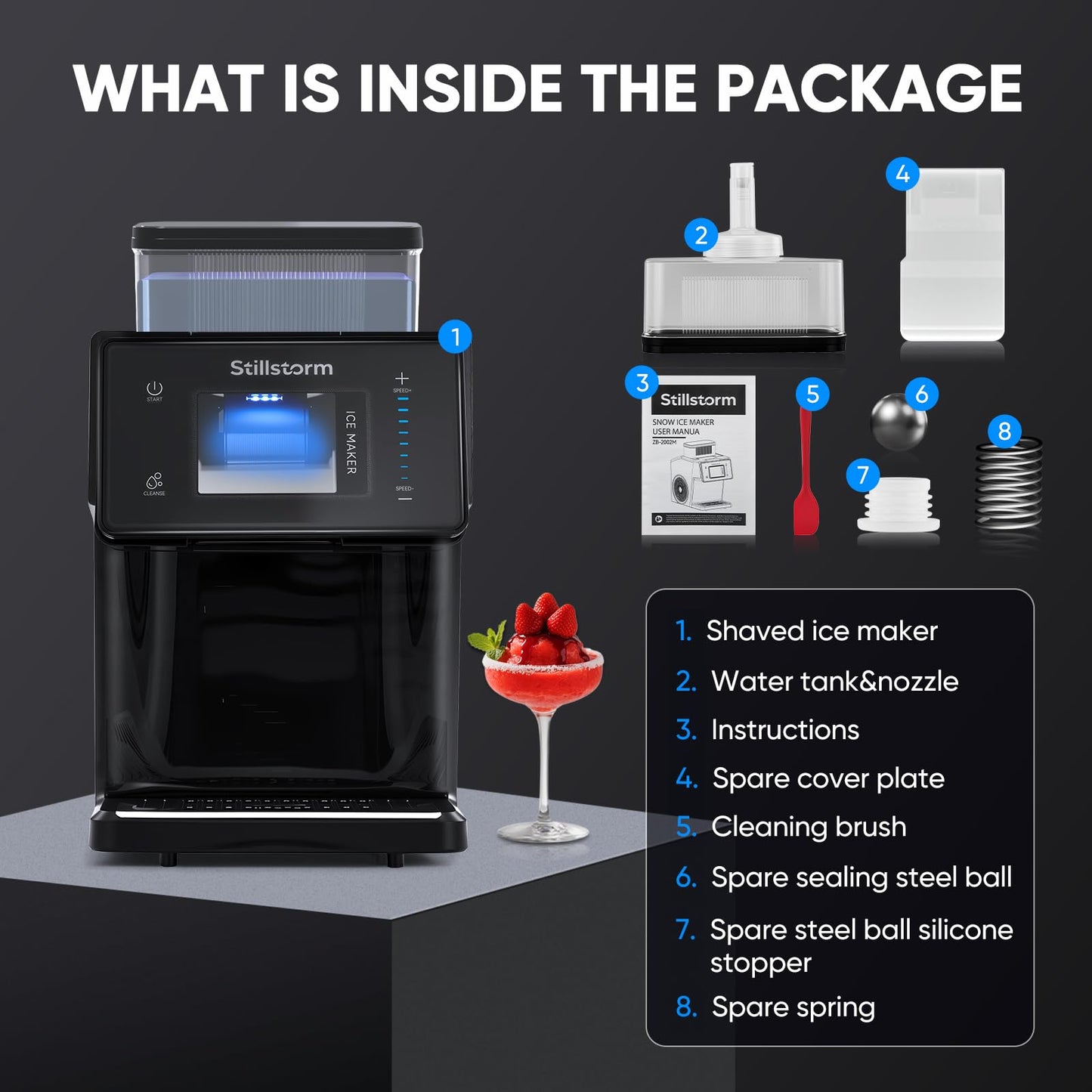 Stillstorm Shaved Ice Machine Snow Cone Maker No Ice Needed，Snowflake Machine with RapidChill Technology, Auto-Clean SUS304, Adjustable Speed Snowflake Maker for Home, Party, Bar...
