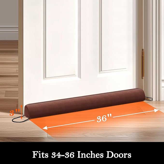 Sunolga Door Draft Stopper Blocks Hot and Cold Air with Removable Washable Cover for Bottom of Door, All-Season Seal for Noise, Light, Dust, Door Sweep for Gaps Up to 3", Home Essentials, 36", Brown