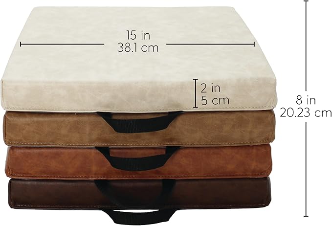 Factory Direct Partners Rustic Kid 15 inch Square Floor Cushions with Handles, Distressed Faux Leather, Flexible Seating for Home, Playroom, Montessori, Daycare, Classroom (4-Piece), 12227-DA