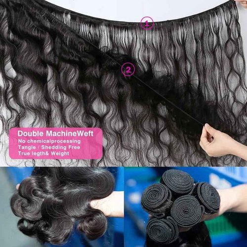 SIIKAP Body Wave Bundles with Closure (18 20 22+16，Free Part) Brazilian Body Wave Unprocessed Virgin human hair 3 bundles with 4x4 Lace Closure Natural Color