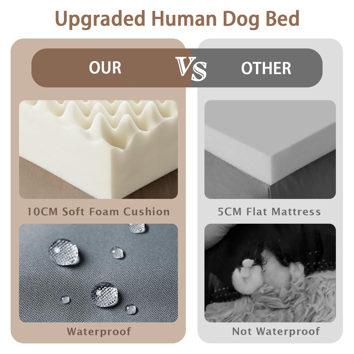 ROOMTEC Human Dog Bed, 71''x45''x12'' Size Fits Adult and Pet Washable Giant People Dog Bed 10 CM Thick Memory Foam Large Oversize Pet Bed with Plump Pillow, Blanket, Strap - Grey