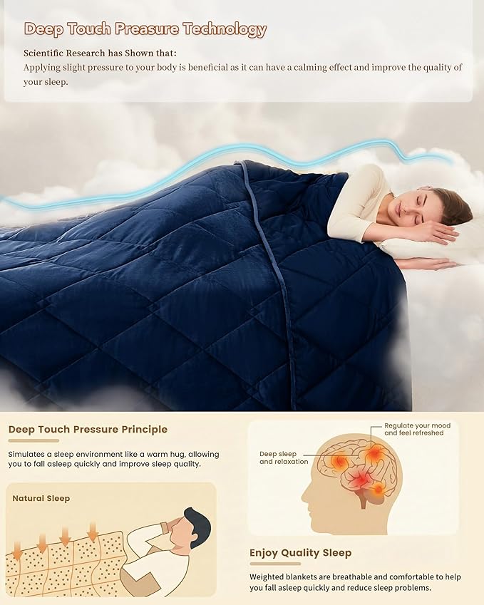 L'AGRATY Queen/King Size Weighted Blanket for Adults 15lbs, 80"x87" — Cooling Breathable Heavy Blanket with Glass for Sleeping Perfect for Hot Sleepers & Couples Machine Washable All-Season Navy Blue
