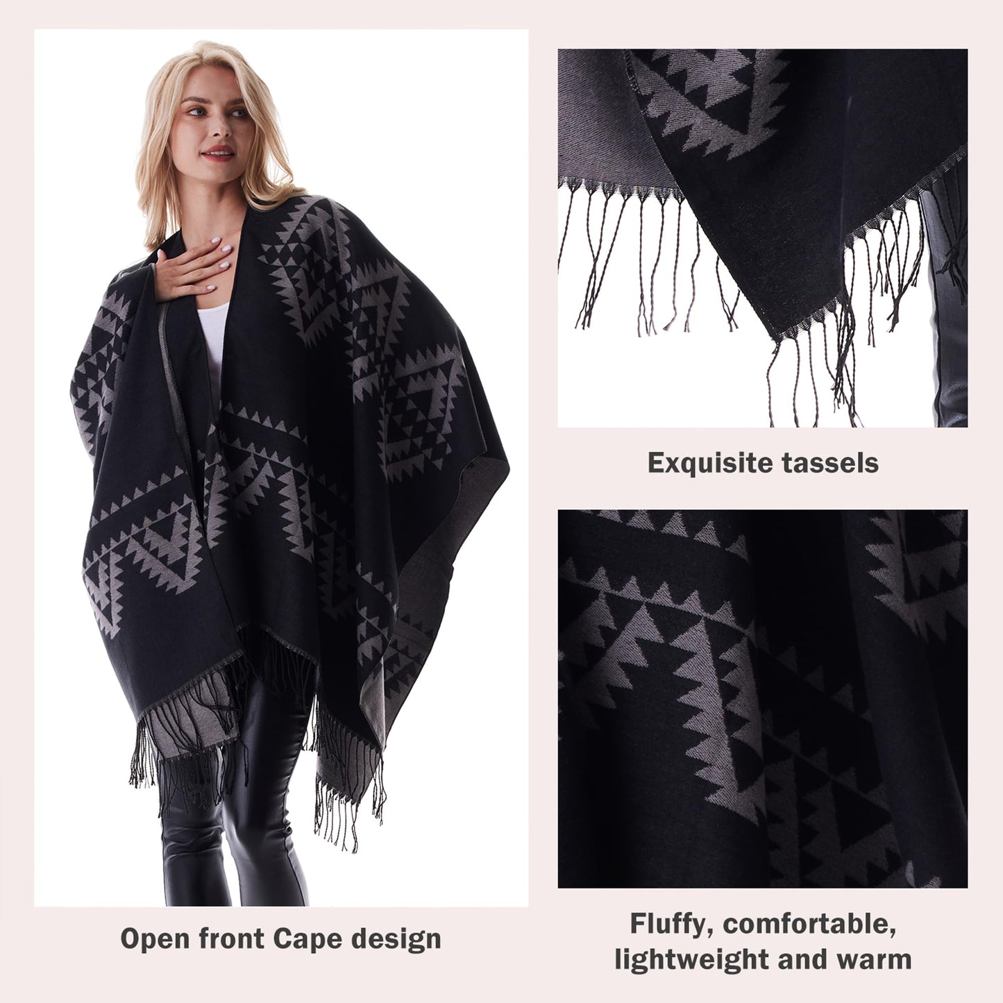 Rofilan Women's Plaid Shawl Wrap Warm Cardigan Open Front Poncho Cape for Central Air Conditioning or Public Chilly Places